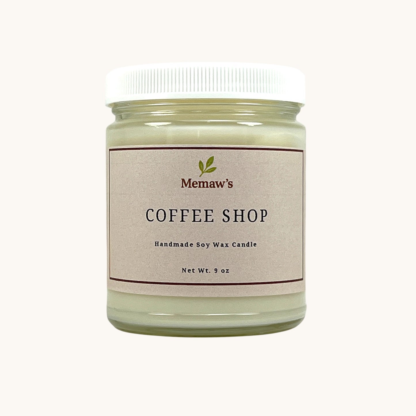 Memaw’s Coffee Shop soy wax candle in 9 oz glass jar.