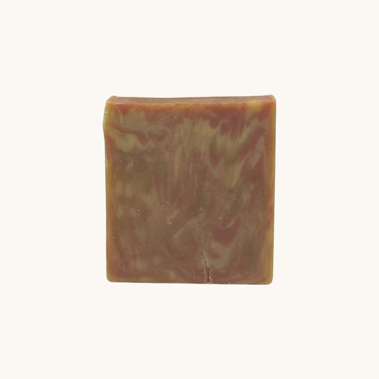 Back view of Memaw’s Winds of Autumn tallow soap bar showing natural marbled design and smooth finish.