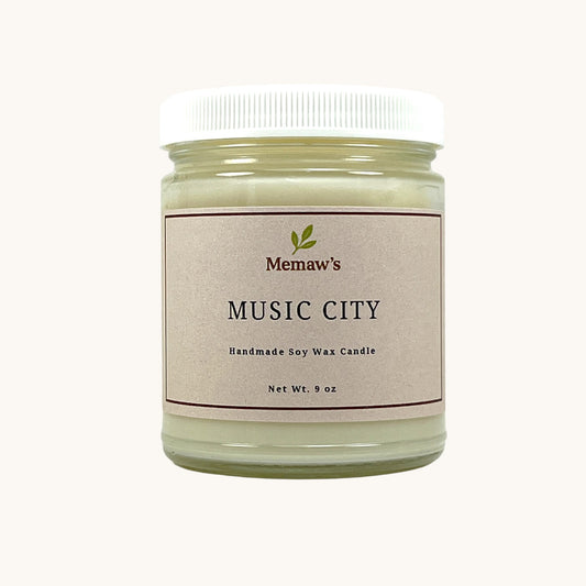 Memaw’s Music City soy wax candle in 9 oz jar.