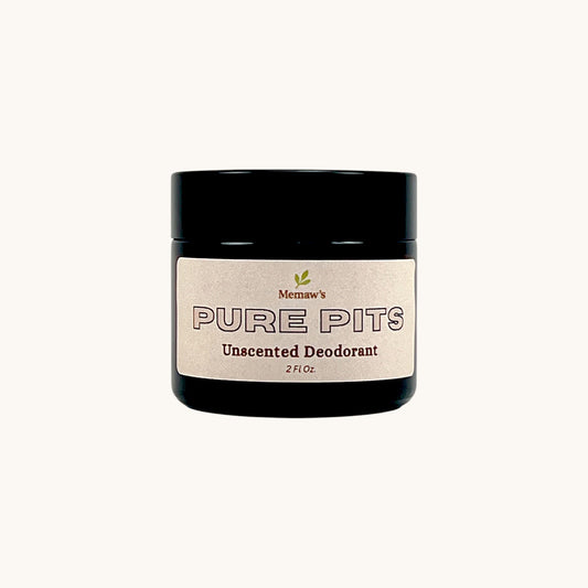 Memaw’s Pure Pits Unscented Deodorant 2 oz jar — natural deodorant with a clean, fragrance-free formula.